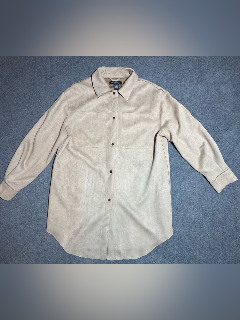 Joan Vass New York Faux Leather Snap-Down Long-Sleeved Shirt/ Jacket